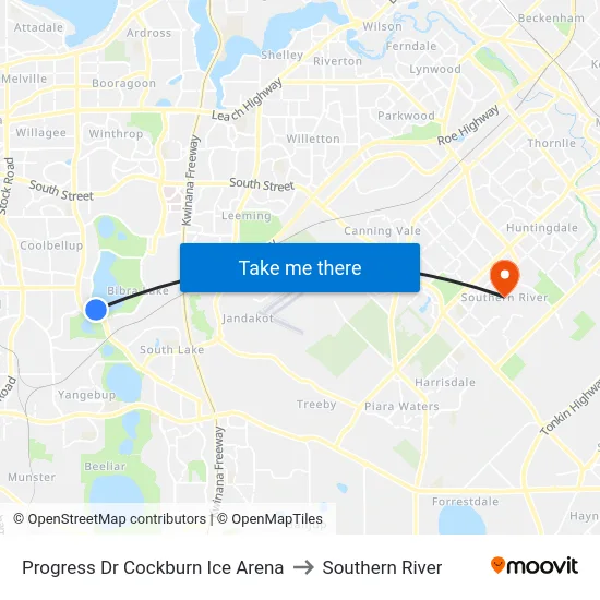 Progress Dr Cockburn Ice Arena to Southern River map