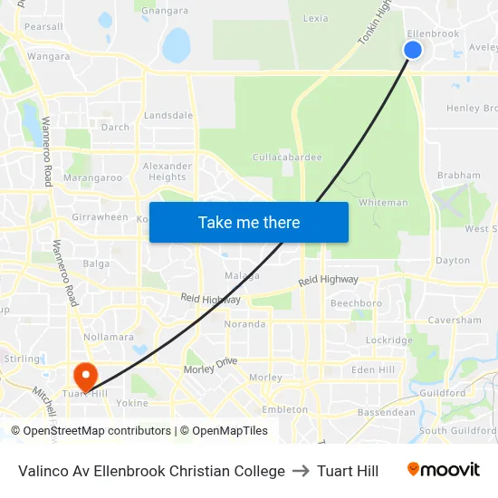 Valinco Av Ellenbrook Christian College to Tuart Hill map