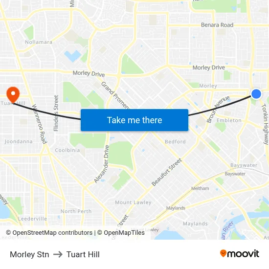 Morley Stn to Tuart Hill map