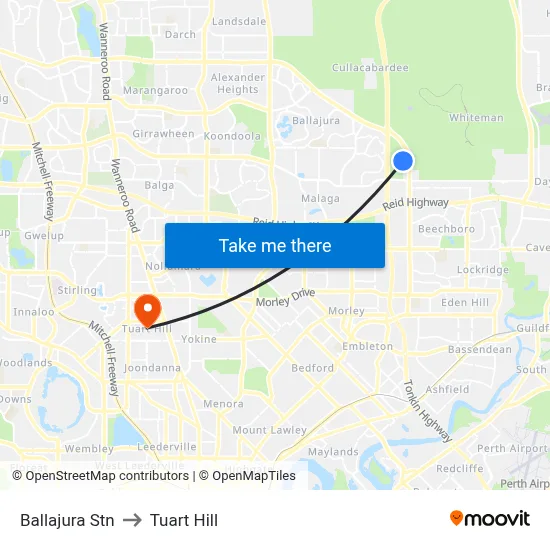 Ballajura Stn to Tuart Hill map