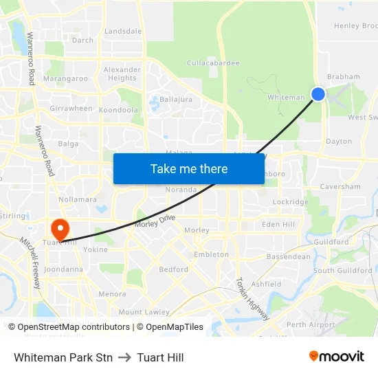 Whiteman Park Stn to Tuart Hill map