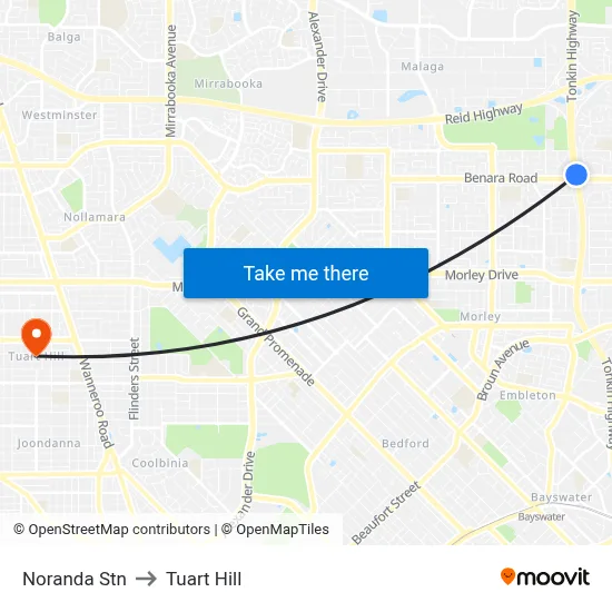 Noranda Stn to Tuart Hill map