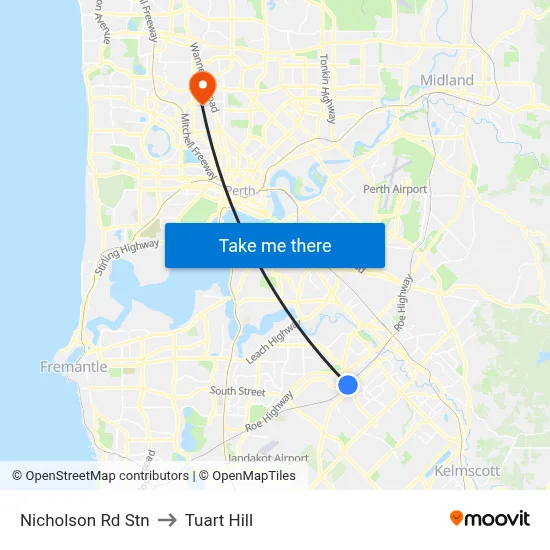 Nicholson Rd Stn to Tuart Hill map