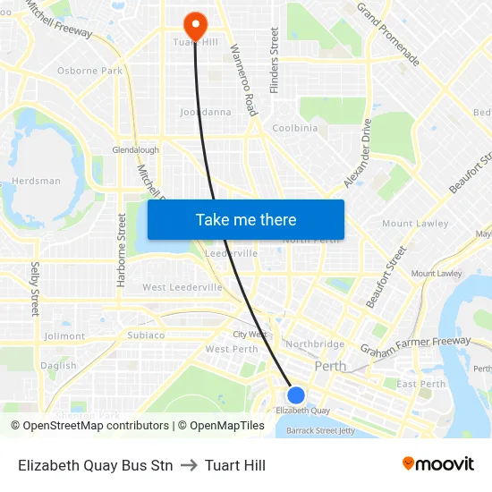 Elizabeth Quay Bus Stn to Tuart Hill map