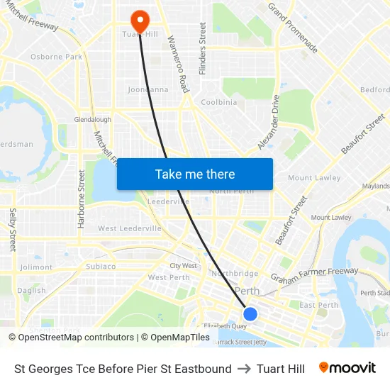 St Georges Tce Before Pier St Eastbound to Tuart Hill map