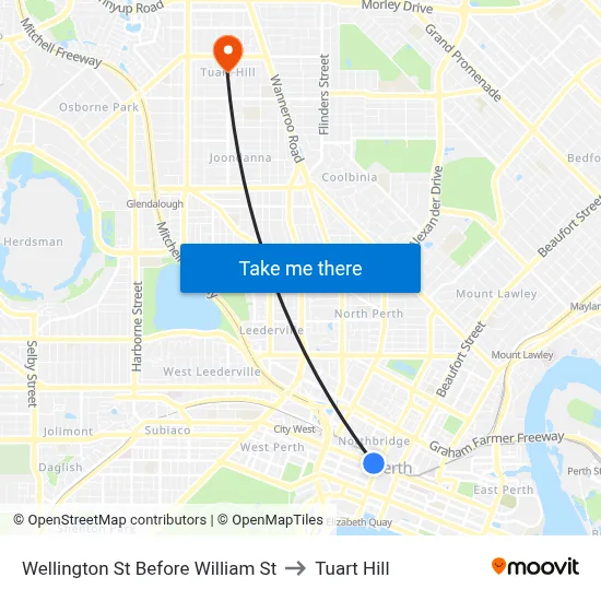 Wellington St Before William St to Tuart Hill map