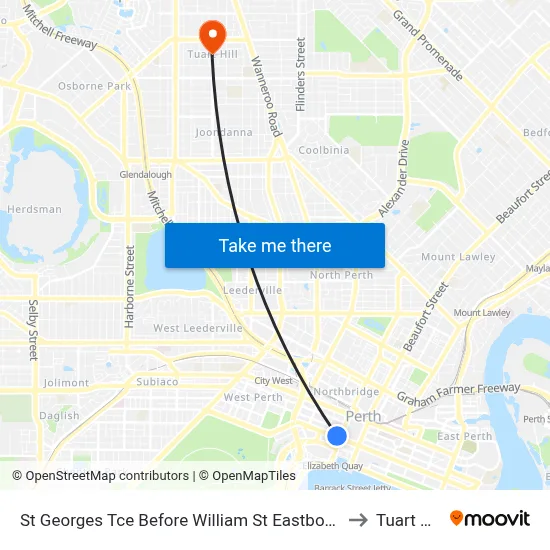 St Georges Tce Before William St Eastbound to Tuart Hill map