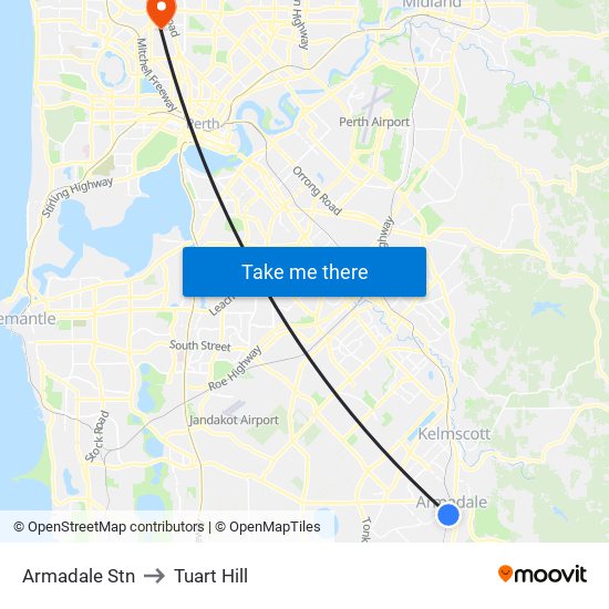 Armadale Stn to Tuart Hill map