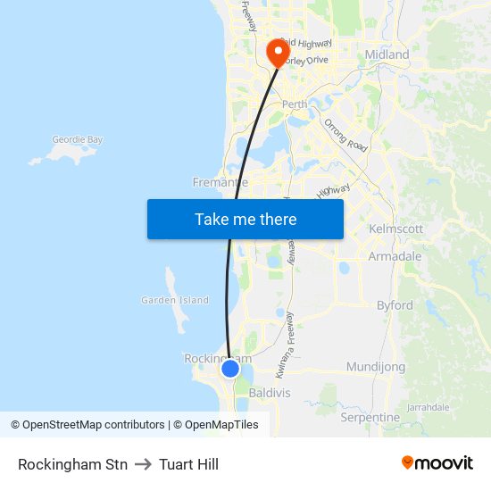 Rockingham Stn to Tuart Hill map