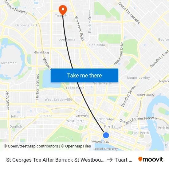 St Georges Tce After Barrack St Westbound to Tuart Hill map