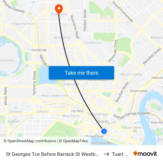 St Georges Tce Before Barrack St Westbound to Tuart Hill map