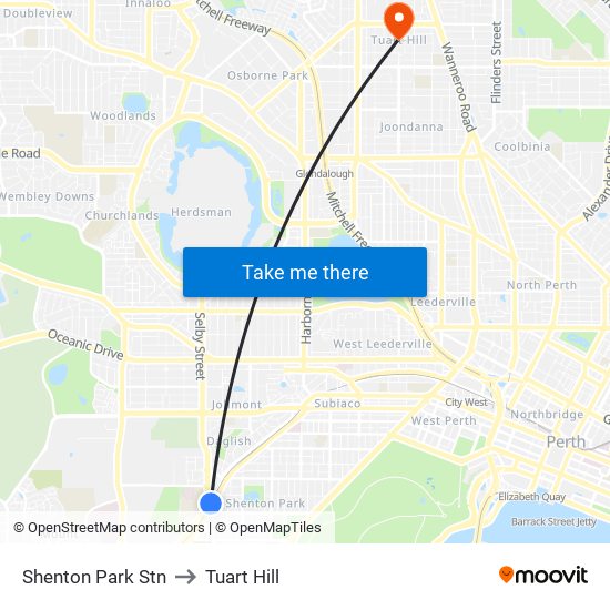 Shenton Park Stn to Tuart Hill map