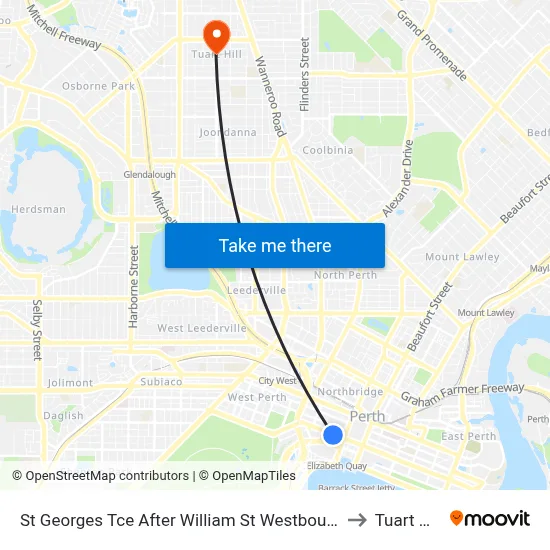 St Georges Tce After William St Westbound to Tuart Hill map