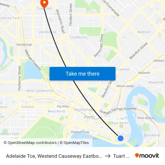 Adelaide Tce, Westend Causeway Eastbound to Tuart Hill map