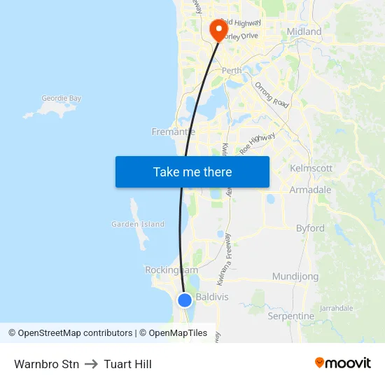 Warnbro Stn to Tuart Hill map