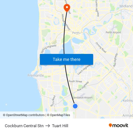 Cockburn Central Stn to Tuart Hill map