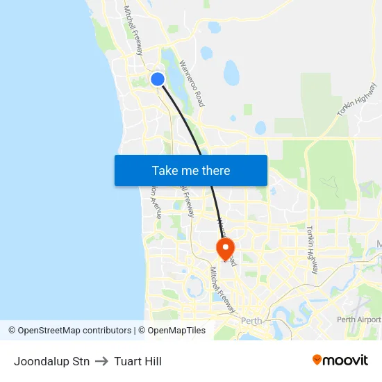 Joondalup Stn to Tuart Hill map