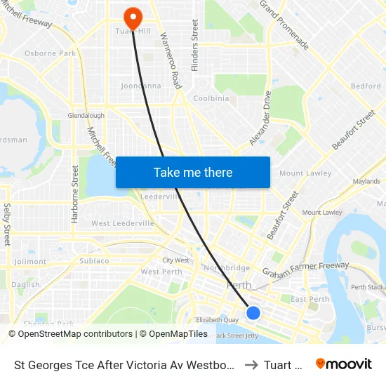 St Georges Tce After Victoria Av Westbound to Tuart Hill map