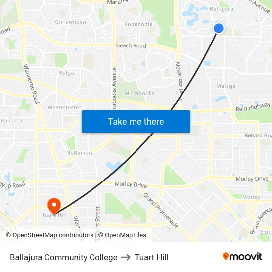 Ballajura Community College to Tuart Hill map