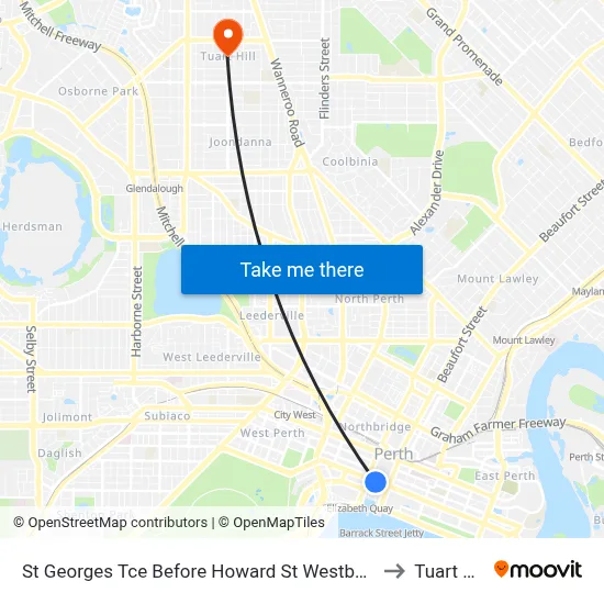 St Georges Tce Before Howard St Westbound to Tuart Hill map