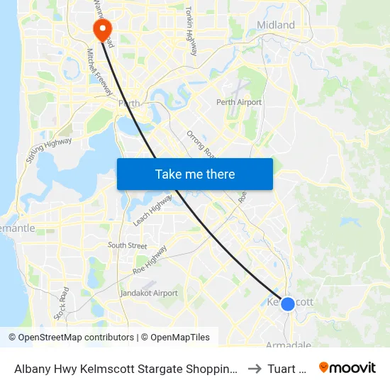 Albany Hwy Kelmscott Stargate Shopping Ctr to Tuart Hill map