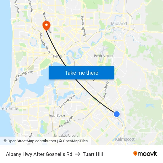 Albany Hwy After Gosnells Rd to Tuart Hill map