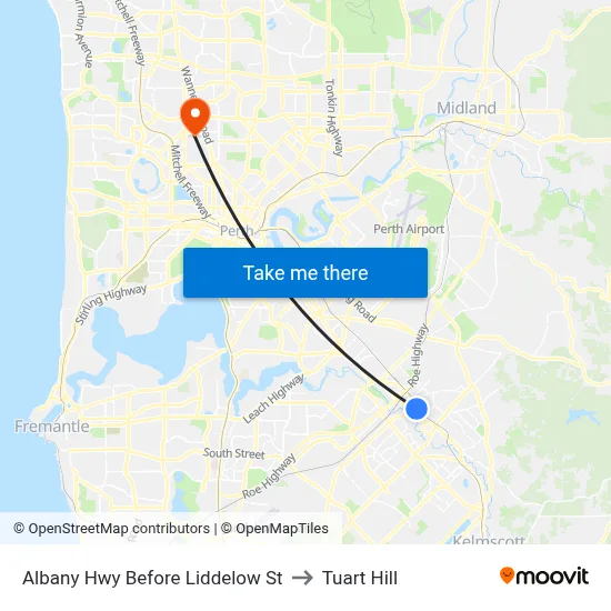 Albany Hwy Before Liddelow St to Tuart Hill map