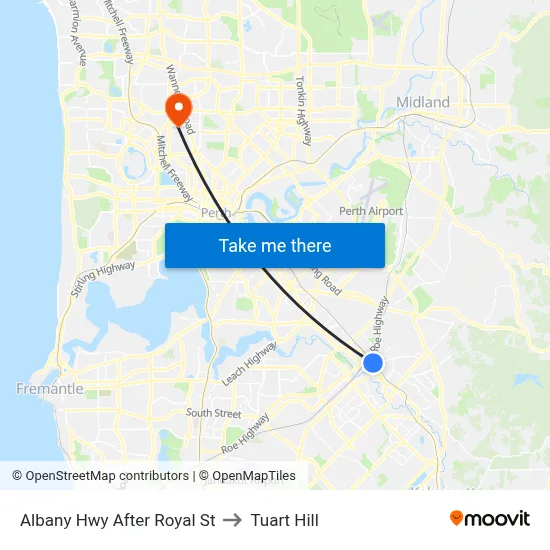 Albany Hwy After Royal St to Tuart Hill map