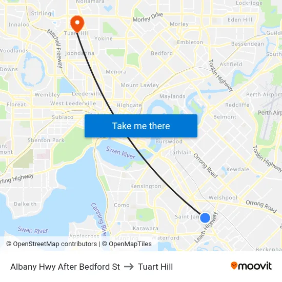 Albany Hwy After Bedford St to Tuart Hill map