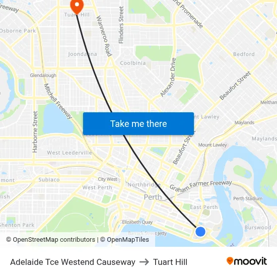 Adelaide Tce Westend Causeway to Tuart Hill map