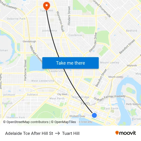 Adelaide Tce After Hill St to Tuart Hill map