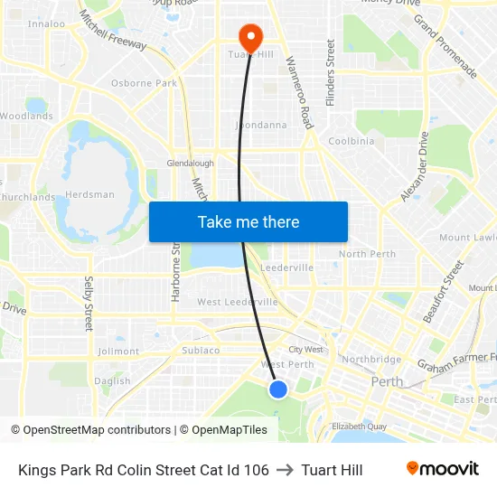 Kings Park Rd Colin Street Cat Id 106 to Tuart Hill map