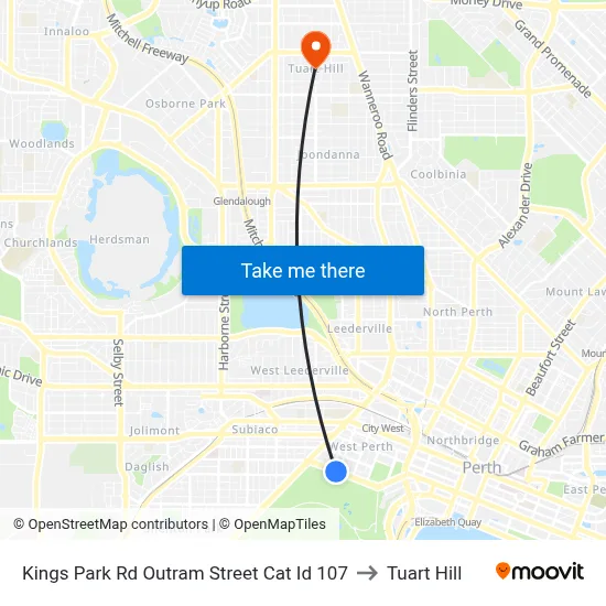Kings Park Rd Outram Street Cat Id 107 to Tuart Hill map