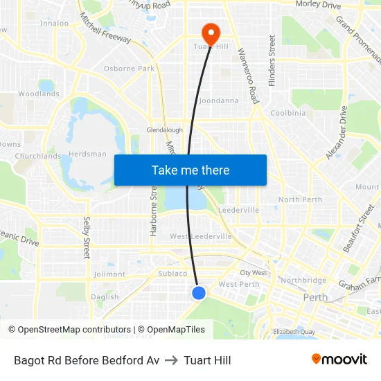 Bagot Rd Before Bedford Av to Tuart Hill map