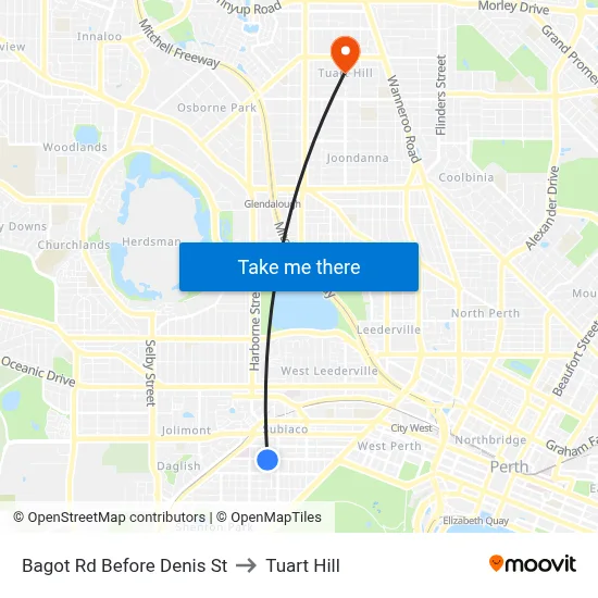 Bagot Rd Before Denis St to Tuart Hill map