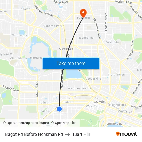 Bagot Rd Before Hensman Rd to Tuart Hill map