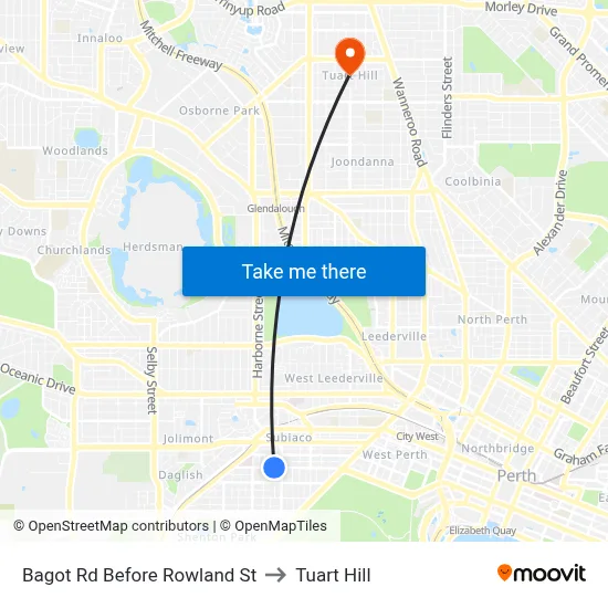 Bagot Rd Before Rowland St to Tuart Hill map