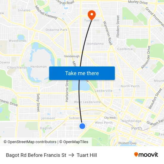 Bagot Rd Before Francis St to Tuart Hill map