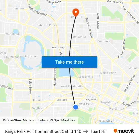 Kings Park Rd Thomas Street Cat Id 140 to Tuart Hill map