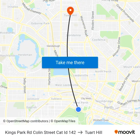 Kings Park Rd Colin Street Cat Id 142 to Tuart Hill map