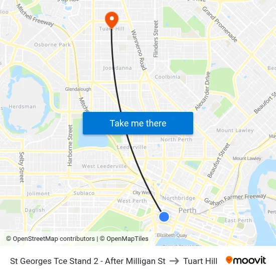 St Georges Tce Stand 2 - After Milligan St to Tuart Hill map