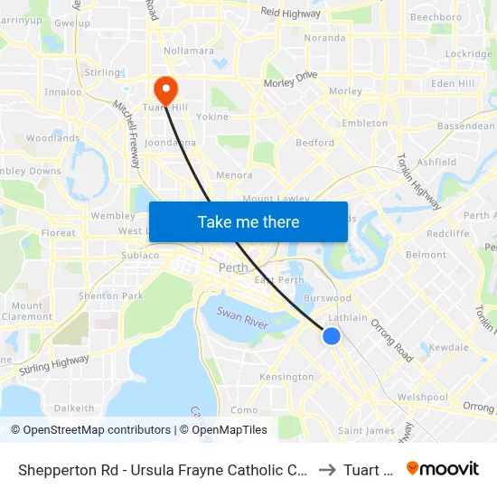 Shepperton Rd - Ursula Frayne Catholic Coll Sen to Tuart Hill map