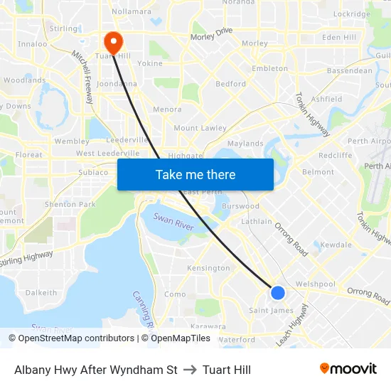 Albany Hwy After Wyndham St to Tuart Hill map