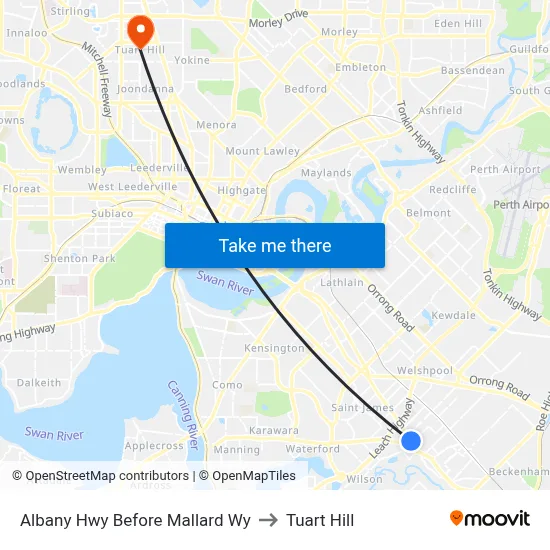Albany Hwy Before Mallard Wy to Tuart Hill map