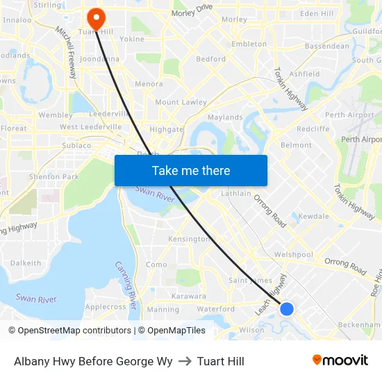 Albany Hwy Before George Wy to Tuart Hill map