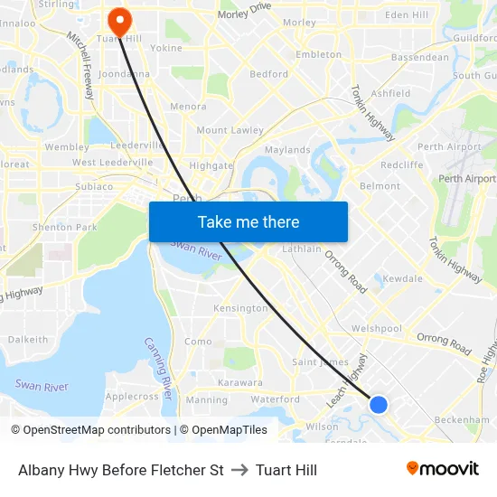Albany Hwy Before Fletcher St to Tuart Hill map