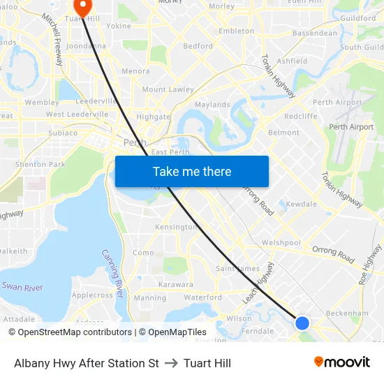 Albany Hwy After Station St to Tuart Hill map