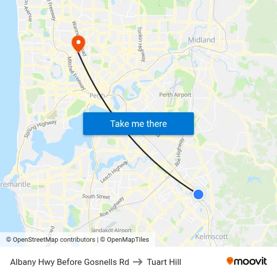 Albany Hwy Before Gosnells Rd to Tuart Hill map