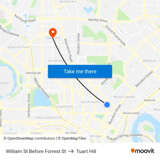 William St Before Forrest St to Tuart Hill map