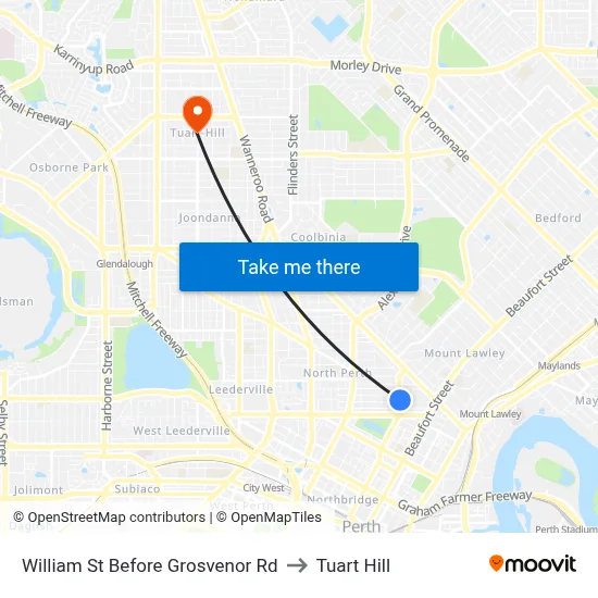William St Before Grosvenor Rd to Tuart Hill map